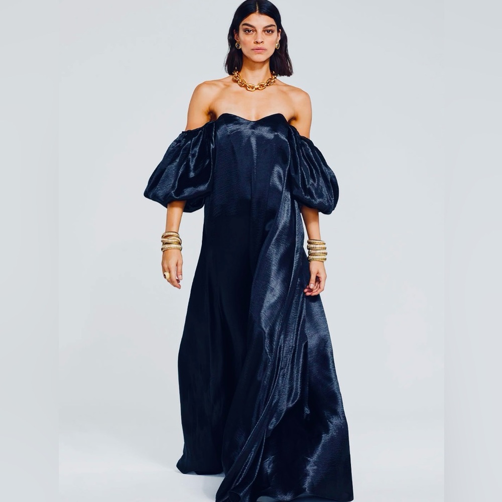 Caroline Constas Navy Off-Shoulder Maxi Gown